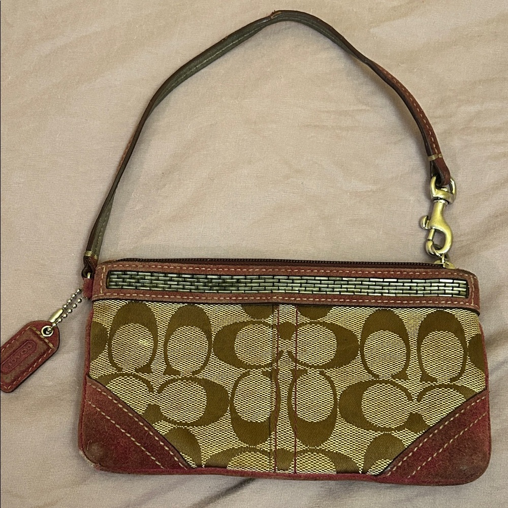 Coach Tan and Purple Signature Wristlet